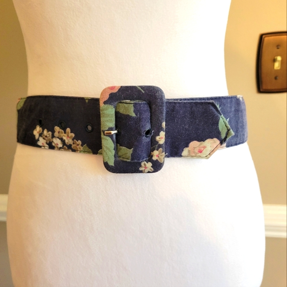 Wide Navy Floral Women's Fashion Belt M